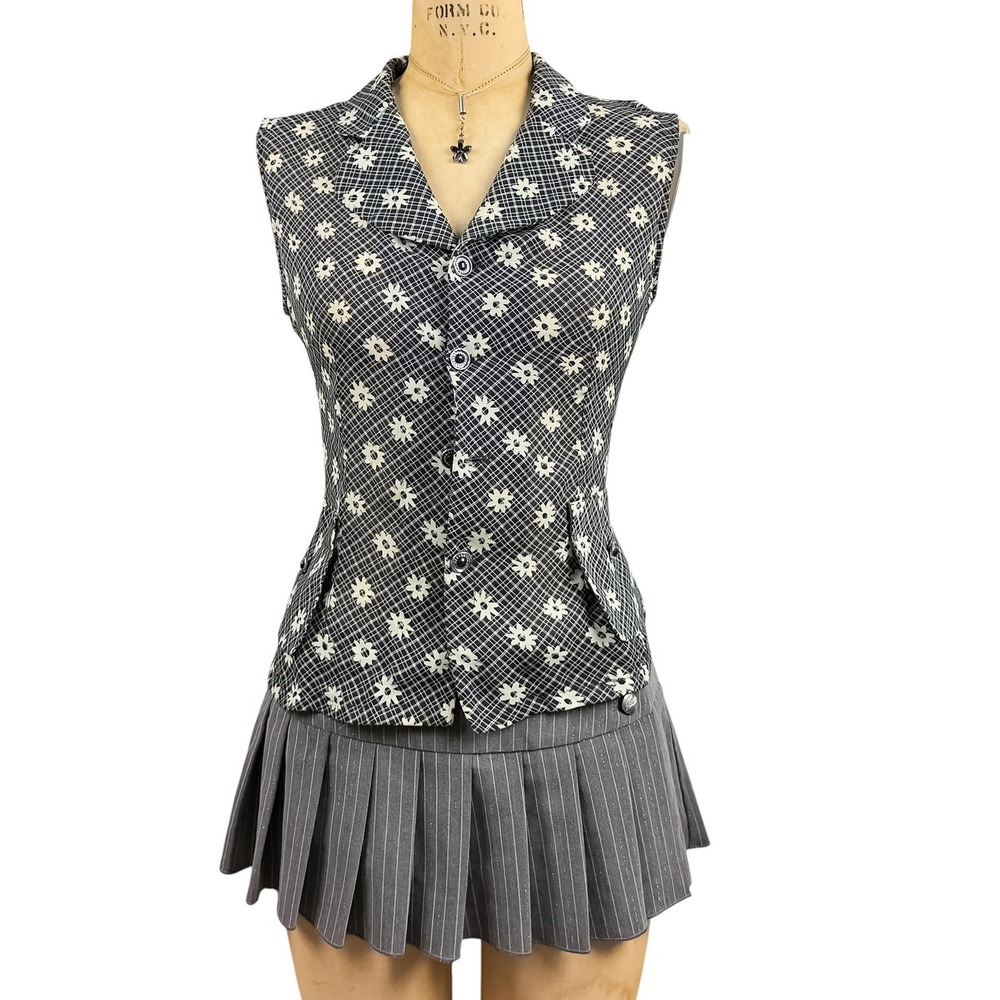 Whimsigoth Sheer Peter Pan Collar Sleeveless Button Up Vest Grunge Retro 90s M